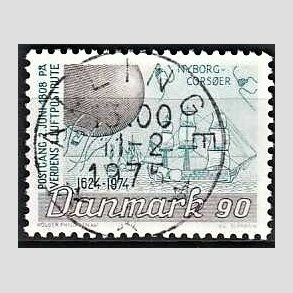 FRIM�RKER DANMARK | 1974 - AFA 581 - Det danske Postv�sen 350 �r - 90 �re brun/bl�gr�n - Lux Stemplet Allinge