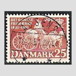 FRIM�RKER DANMARK | 1951 - AFA 332 - F�rste frim�rker 100 �r, 25 �re brunr�d - Pragt Stemplet Assens