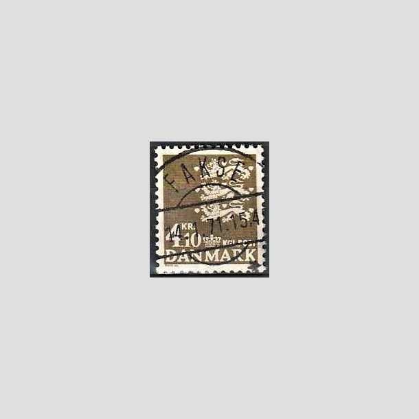 FRIMRKER DANMARK | 1970 - AFA 502 - Rigsvben 4,10 Kr. olivenbrun - Lux Stemplet Fakse