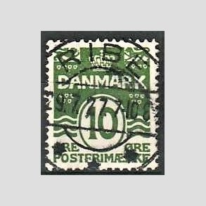 FRIM�RKER DANMARK | 1921-22 - AFA 124 - B�lgelinie 10 �re gr�n - Lux Stemplet Ribe