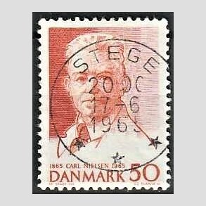 FRIM�RKER DANMARK | 1965 - AFA 435 - Komponist Carl Nielsen - 30 �re oranger�d - Pragt Stemplet Stege