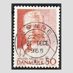 FRIM�RKER DANMARK | 1965 - AFA 435 - Komponist Carl Nielsen - 30 �re oranger�d - Pragt Stemplet R�nne