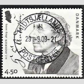FRIM�RKER DANMARK | 2005 - AFA 1422 - H. C. Andersen - 4,50 Kr. portr�t - Pragt Stemplet Midtsj�lland