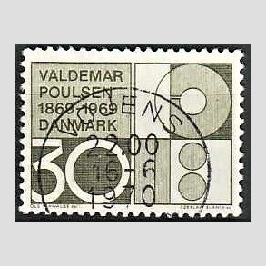 FRIM�RKER DANMARK | 1969 - AFA 490 - Valdemar Poulsen - 30 �re olivgr�n - Pragt Stemplet Vojens
