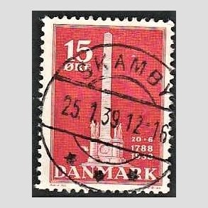 FRIM�RKER DANMARK | 1938 - AFA 244 - Stavnsb�ndet 15 �re r�d - Lux Stemplet Skamby