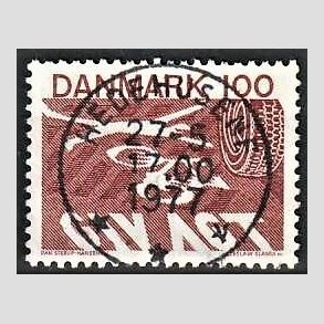 FRIM�RKER DANMARK | 1977 - AFA 634 - Ny f�rdselslov - 100 �re r�dbrun - Pragt Stemplet Hedehusene