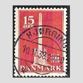 FRIM�RKER DANMARK | 1938 - AFA 244 - Stavnsb�ndet 15 �re r�d - Lux Stemplet Hj�rring