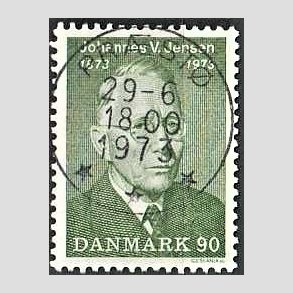 FRIM�RKER DANMARK | 1973 - AFA 542 - Johannes V. Jensen - 90 �re gr�n - Pragt Stemplet Pr�st�