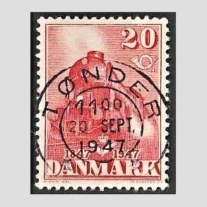 FRIMRKER DANMARK | 1947 - AFA 303 - Danske jernbane 100 r - 20 re rd - Lux Stemplet Tnder