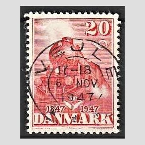 FRIM�RKER DANMARK | 1947 - AFA 303 - Danske jernbane 100 �r - 20 �re r�d - Lux Stemplet Vejle