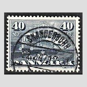 FRIM�RKER DANMARK | 1947 - AFA 304 - Danske jernbaner 100 �r - 40 �re bl� - Pragt Stemplet Skanderborg