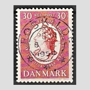FRIM�RKER DANMARK | 1954 - AFA 357 - Kunstakademiet 200 �r - 30 �re r�d - Pragt Stemplet Roskilde