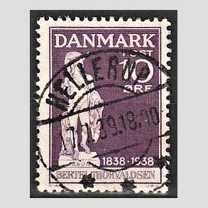FRIM�RKER DANMARK | 1938 - AFA 250 - Thorvaldsen 10 �re violet - Lux Stemplet Hellerup