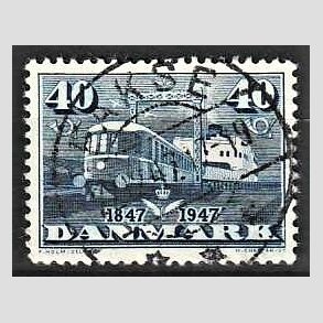 FRIM�RKER DANMARK | 1947 - AFA 304 - Danske jernbaner 100 �r - 40 �re bl� - Pragt Stemplet Fakse