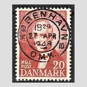FRIM�RKER DANMARK | 1947 - AFA 305 - I. C. Jacobsen - 20 �re brunr�d - Pragt Stemplet K�benhavn