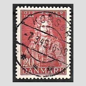 FRIM�RKER DANMARK | 1944 - AFA 288 - Astronom Ole R�mer - 20 �re r�d - Pragt Stemplet Kors�r
