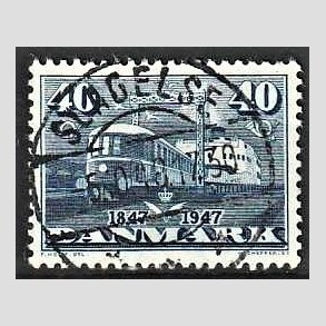 FRIM�RKER DANMARK | 1947 - AFA 304 - Danske jernbaner 100 �r - 40 �re bl� - Pragt Stemplet Slagelse