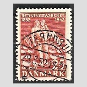FRIM�RKER DANMARK | 1952 - AFA 334 - Redningsv�snet 100 �r - 25 �re brunr�d - Pragt Stemplet Terndrup