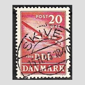 FRIM�RKER DANMARK | 1943 - AFA 282 - Danske Luftfartselskab 25 �r - 20 �re r�d - Pragt Stemplet Skive