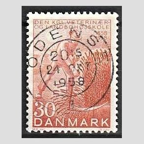 FRIM�RKER DANMARK | 1958 - AFA 372 - Landboh�jskolen 100 �r - 30 �re r�d - Pragt Stemplet Odense