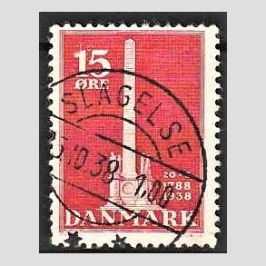 FRIM�RKER DANMARK | 1938 - AFA 244 - Stavnsb�ndet 15 �re r�d - Lux Stemplet Slagelse