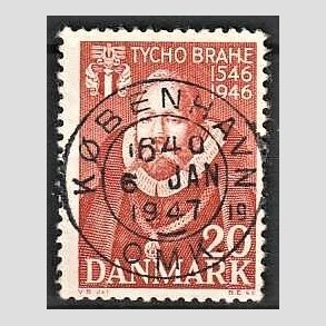 FRIM�RKER DANMARK | 1946 - AFA 298 - Tycho Brahe - 20 �re brunr�d - Pragt Stemplet K�benhavn