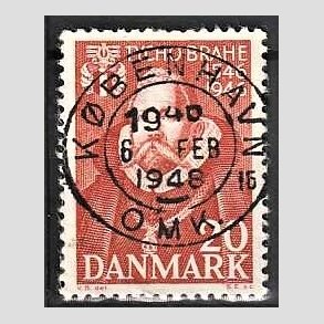 FRIM�RKER DANMARK | 1946 - AFA 298 - Tycho Brahe - 20 �re brunr�d - Pragt Stemplet K�benhavn