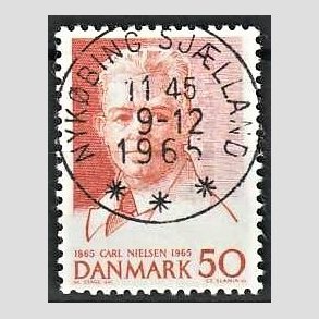 FRIM�RKER DANMARK | 1965 - AFA 435 - Komponist Carl Nielsen - 30 �re oranger�d - Pragt Stemplet Nyk�bing Sj�lland