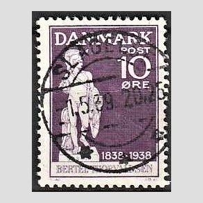 FRIM�RKER DANMARK | 1938 - AFA 250 - Thorvaldsen 10 �re violet - Lux Stemplet Slagelse