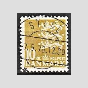 FRIMRKER DANMARK | 1976 - AFA 622 - Rigsvben 10 Kr. gul - Pragt Stemplet Stege
