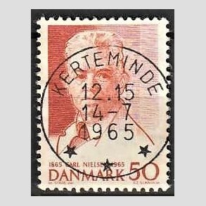 FRIM�RKER DANMARK | 1965 - AFA 435 - Komponist Carl Nielsen - 30 �re oranger�d - Pragt Stemplet Kerteminde