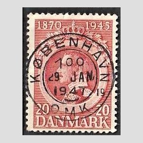 FRIM�RKER DANMARK | 1945 - AFA 291 - Chr. X 75 �r 20 �re r�d - Pragt Stemplet K�benhavn