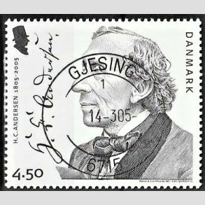 FRIM�RKER DANMARK | 2005 - AFA 1422 - H. C. Andersen - 4,50 Kr. portr�t - Pragt Stemplet Gjesing
