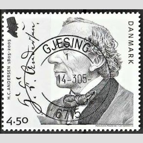 FRIM�RKER DANMARK | 2005 - AFA 1422 - H. C. Andersen - 4,50 Kr. portr�t - Pragt Stemplet Gjesing