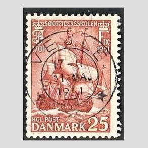 FRIM�RKER DANMARK | 1951 - AFA 328 - S�officerskolen 250 �r - 25 �re brunr�d - Pragt Stemplet Vejle