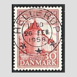 FRIM�RKER DANMARK | 1953-56 - AFA 349 - Kongeriget 1000 �r - 30 �re r�d - Pragt Stemplet Hellerup