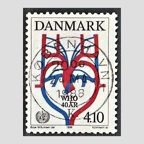 FRIM�RKER DANMARK | 1988 - AFA 909 - WHO 40 �r - 4,10 Kr. flerfarvet - Lux Stemplet K�benhavn