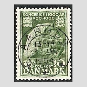 FRIM�RKER DANMARK | 1953-56 - AFA 346 - Kongeriget 1000 �r - 10 �re gr�n - Pragt Stemplet Aarhus