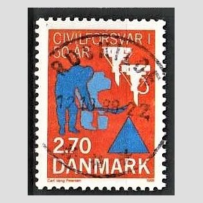 FRIM�RKER DANMARK | 1988 - AFA 908 - Civilforsvaret 50 �r. - 2,70 Kr. orange/bl� - Pragt Stemplet Roskilde