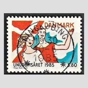 FRIM�RKER DANMARK | 1985 - AFA 828 - Ungdoms�r - 3,80 Kr. flerfarvet - Pragt Stemplet Ringk�bing