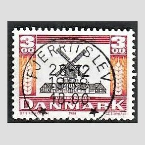 FRIM�RKER DANMARK | 1988 - AFA 919 - Gamle m�ller - 3,00 Kr. r�d/orange/sort - Pragt Stemplet Fjerritslev