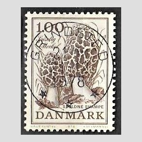FRIM�RKER DANMARK | 1978 - AFA 669 - Sj�ldne svampe - 1,00 Kr. brun - Pragt Stemplet Grindsted