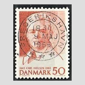 FRIM�RKER DANMARK | 1965 - AFA 435 - Komponist Carl Nielsen - 30 �re oranger�d - Pragt Stemplet Frederikshavn