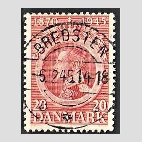 FRIM�RKER DANMARK | 1945 - AFA 291 - Chr. X 75 �r 20 �re r�d - Pragt Stemplet Bredsten
