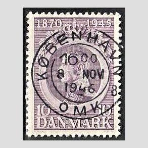 FRIM�RKER DANMARK | 1945 - AFA 290 - Chr. X 75 �r 10 �re violet - Pragt Stemplet K�benhavn