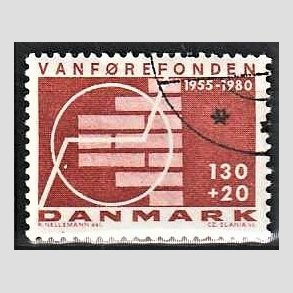 FRIMRKER DANMARK | 1980 - AFA 694 - Vanfrefonden 25 r. - 1,30 Kr. + 20 re brunrd - God gennemsnitskvalitet - Stemplet