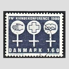 FRIMRKER DANMARK | 1980 - AFA 697 - FNs Kvindekonference - 1,60 Kr. bl - God gennemsnitskvalitet - Stemplet