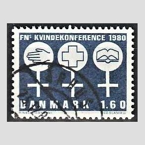 FRIMRKER DANMARK | 1980 - AFA 697 - FNs Kvindekonference - 1,60 Kr. bl - God gennemsnitskvalitet - Stemplet