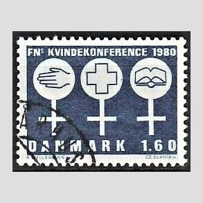 FRIMRKER DANMARK | 1980 - AFA 697 - FNs Kvindekonference - 1,60 Kr. bl - God gennemsnitskvalitet - Stemplet