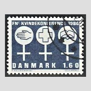FRIMRKER DANMARK | 1980 - AFA 697 - FNs Kvindekonference - 1,60 Kr. bl - God gennemsnitskvalitet - Stemplet